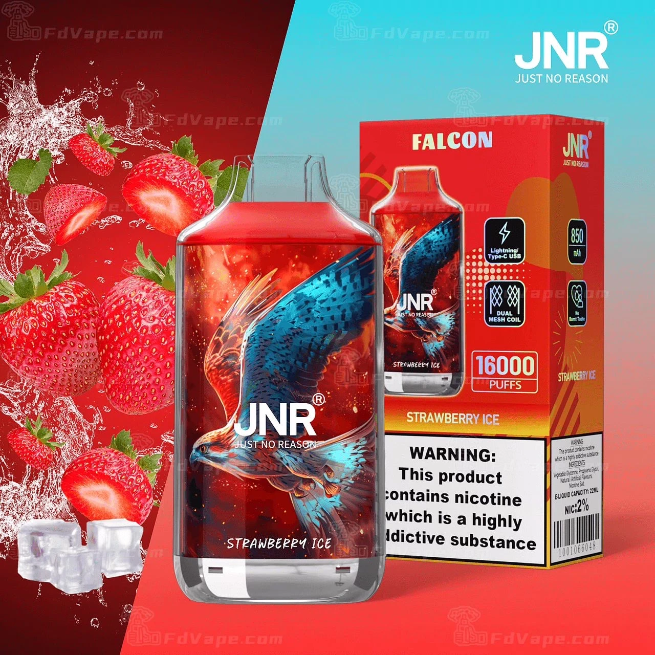 JNR Falcon 16000 Puffs - Strawberry Ice (Fraise Glacée)